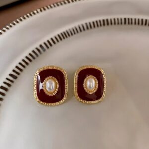 Vintage Red Enamel and Pearl Earrings