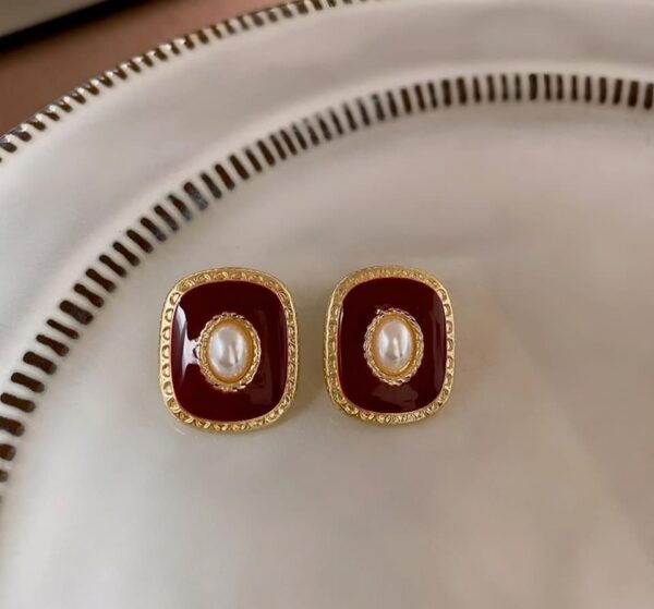 Vintage Red Enamel and Pearl Earrings